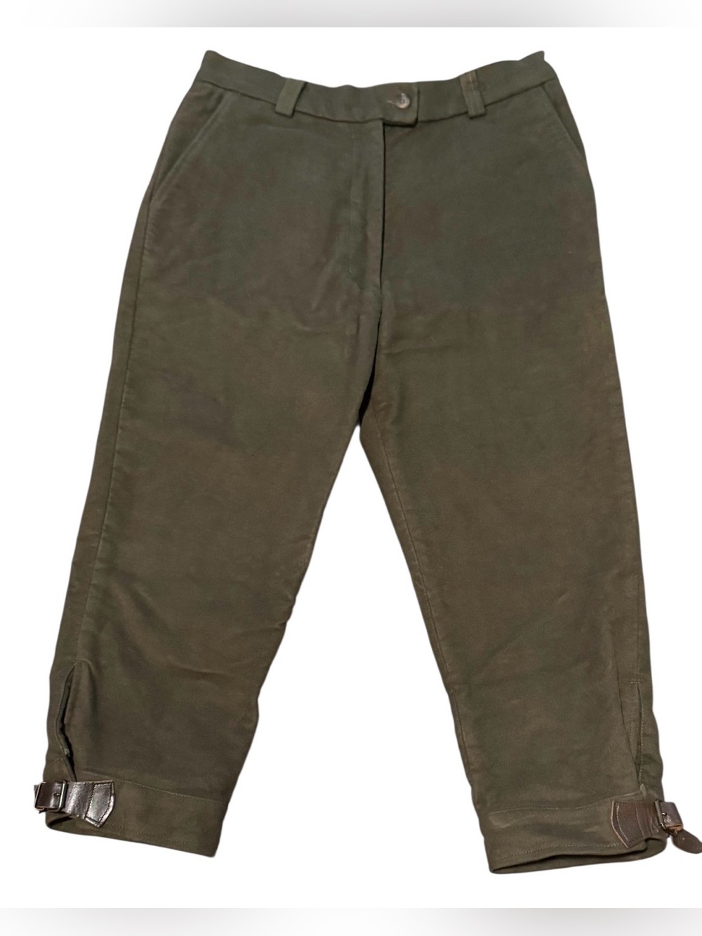 Cordings Made in England UK 8/US 6 Moleskin Countrywear Olive Cropped Trousers